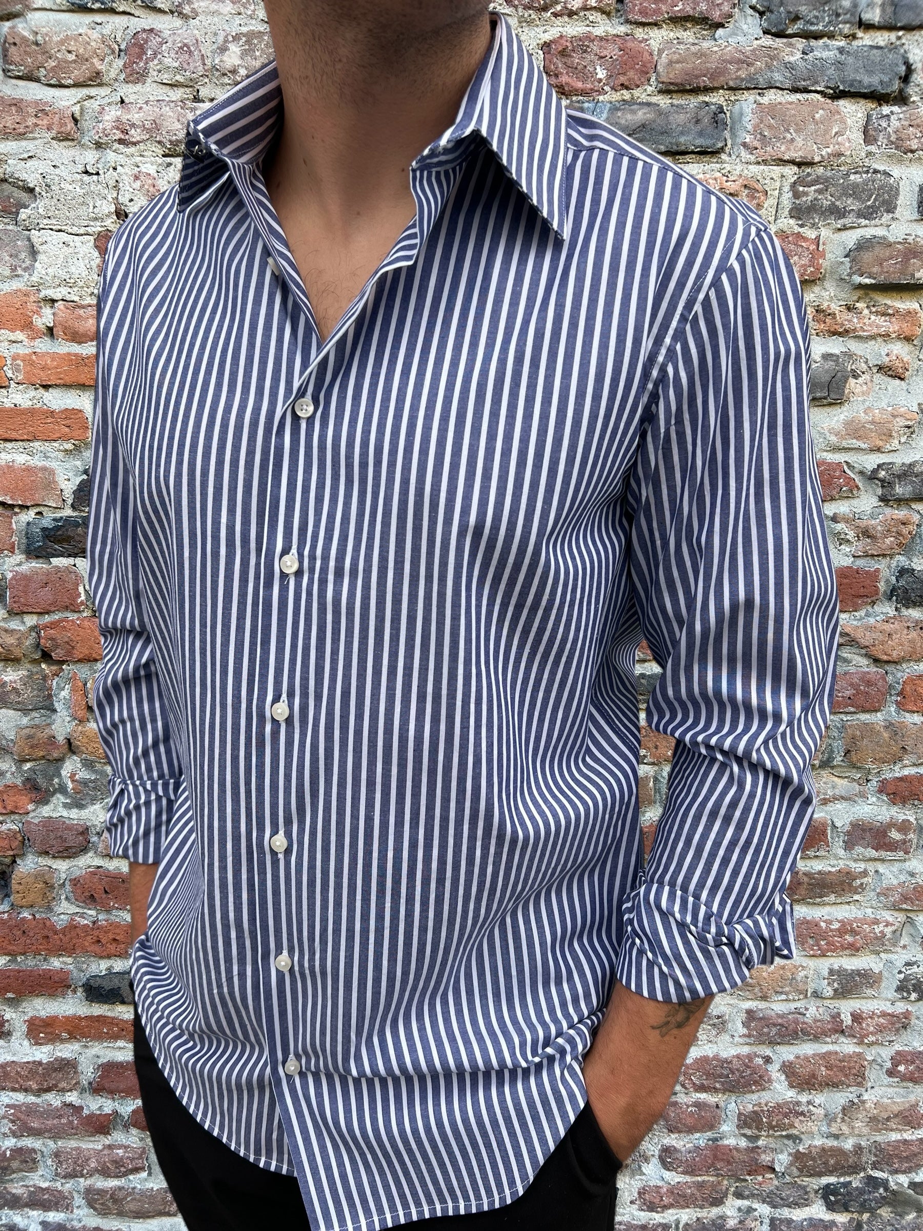 Camicia Berna rigata Celeste 117 (9760056738132)