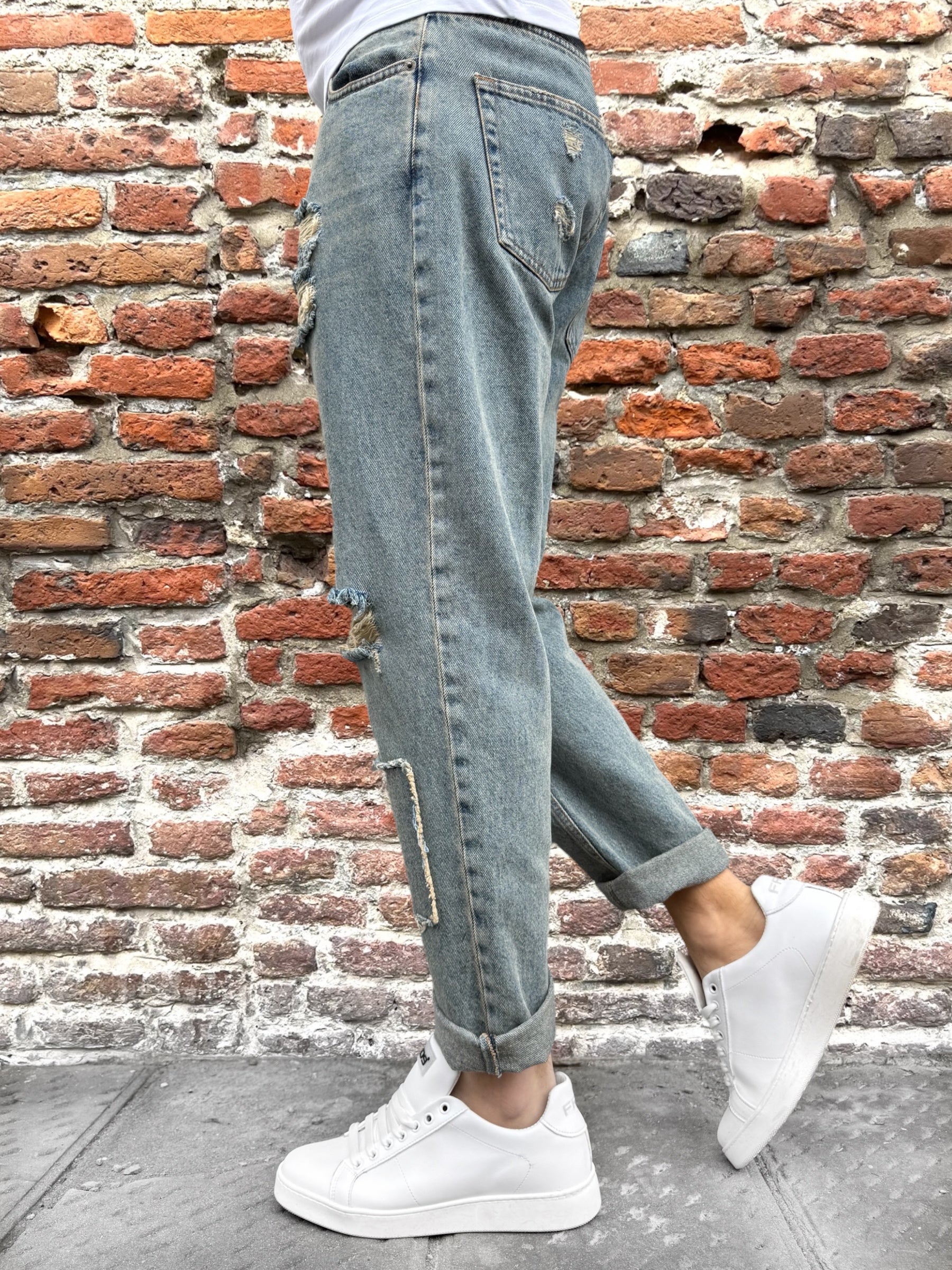 Jeans Block Eleven Rotture e Toppe  2830 (11827291849044)