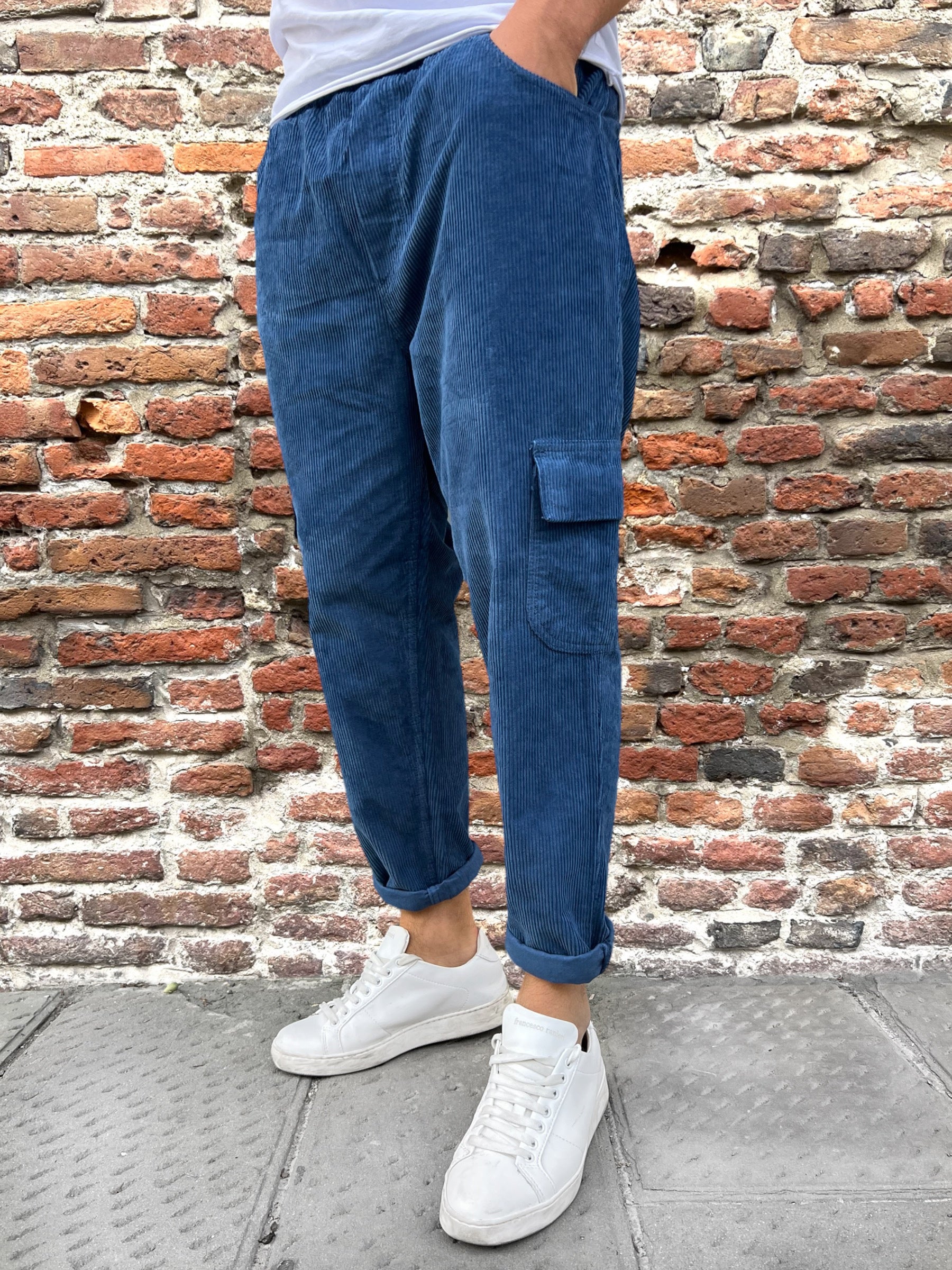 Pantalaccio Over-D Velluto Cargo Indaco P54 (9808881484116)