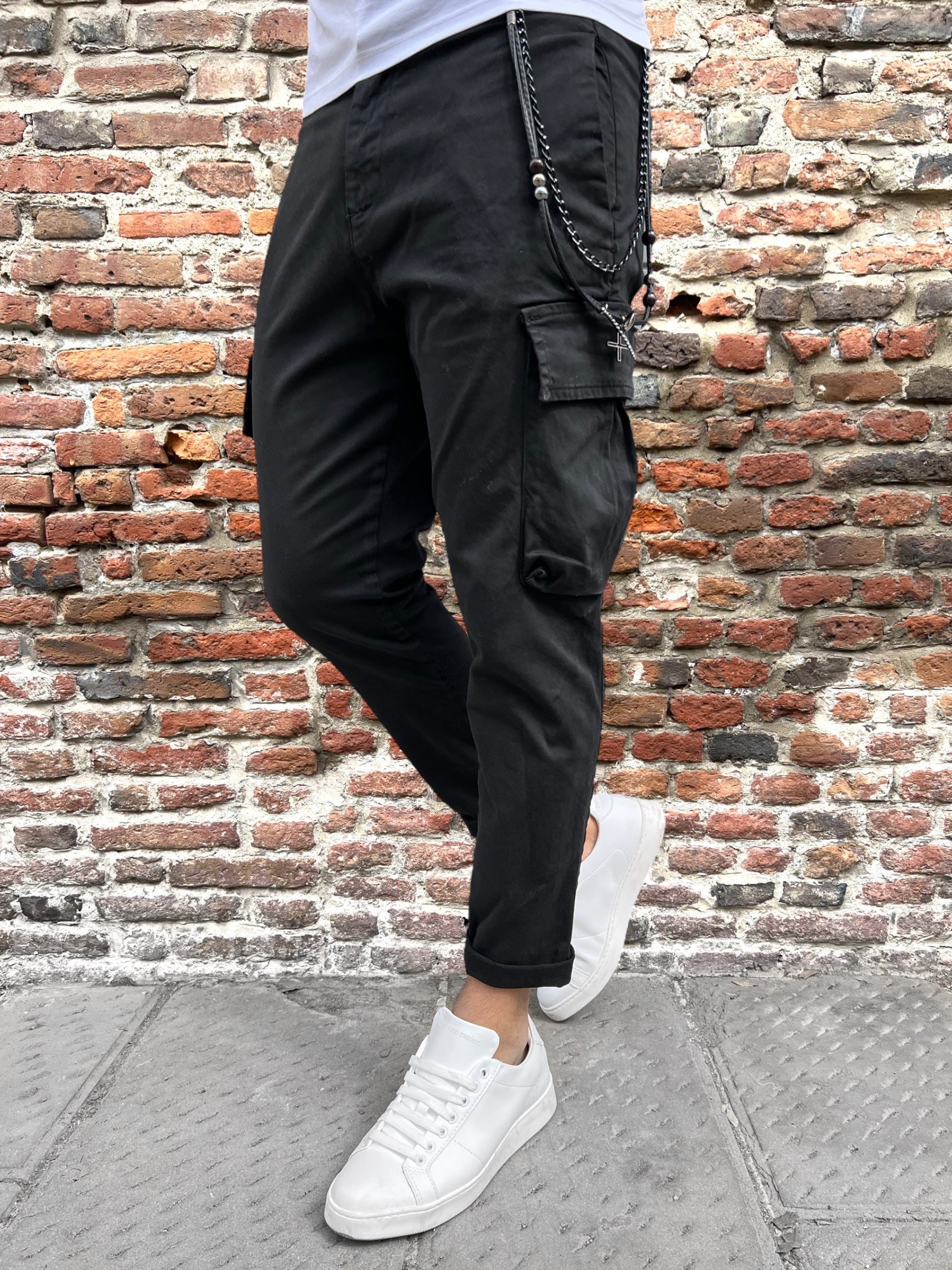 Pantalone Over-D Cargo Nero P50 (9734189678932)