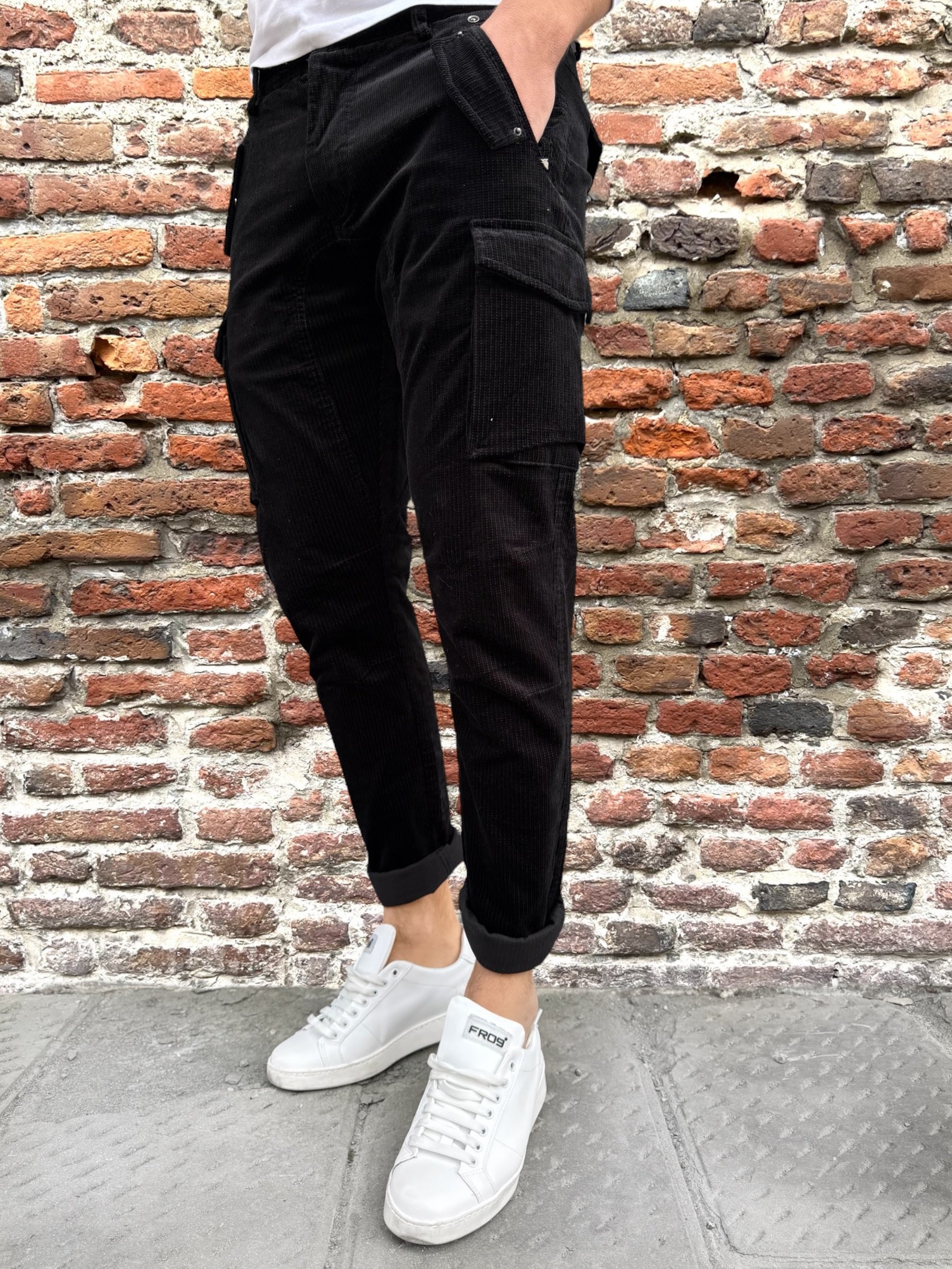 Pantalone Gianni Lupo Velluto Cargo Nero 5153 (9913681543508)