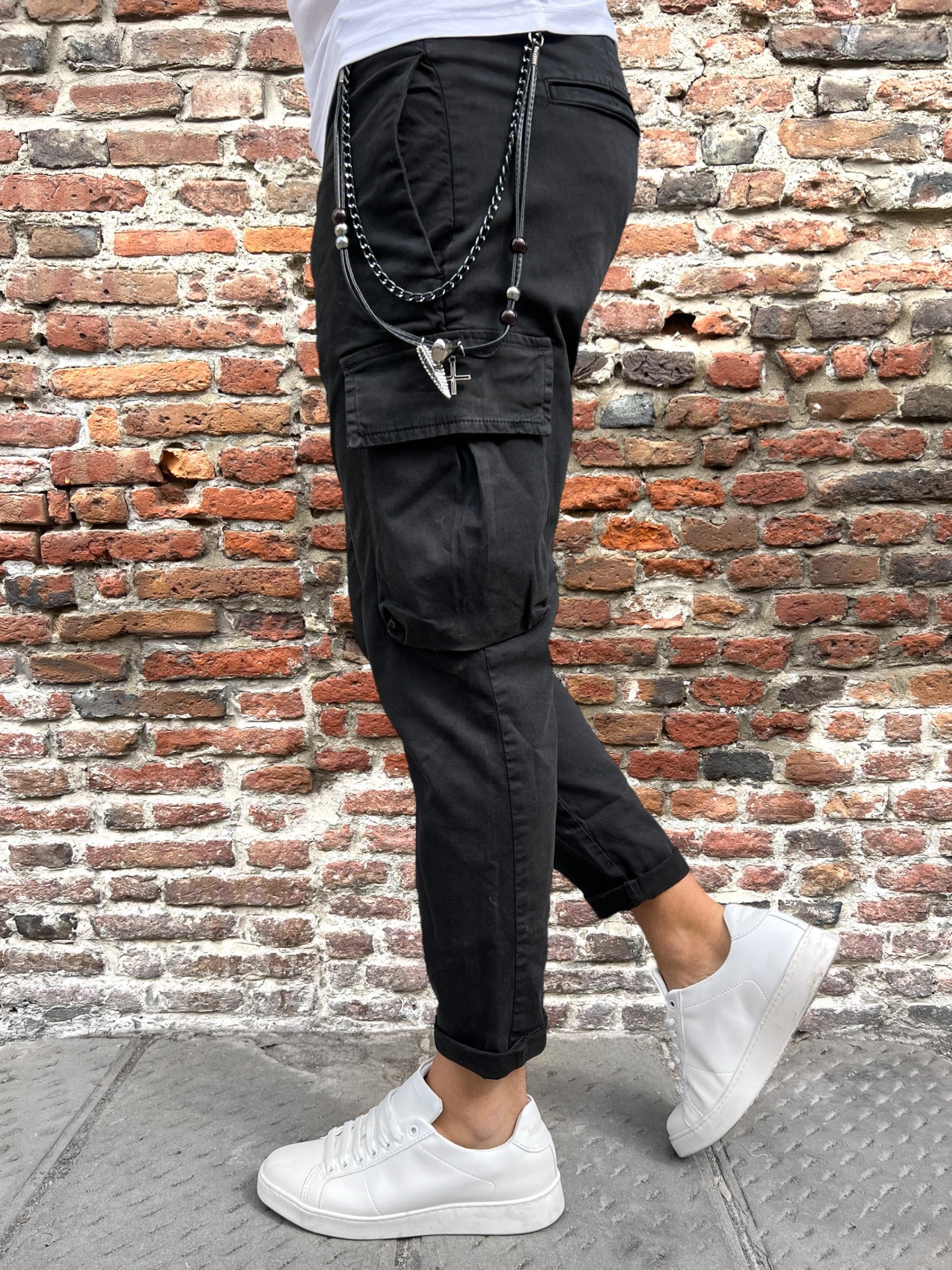 Pantalone Over-D Cargo Nero P50 (9734189678932)