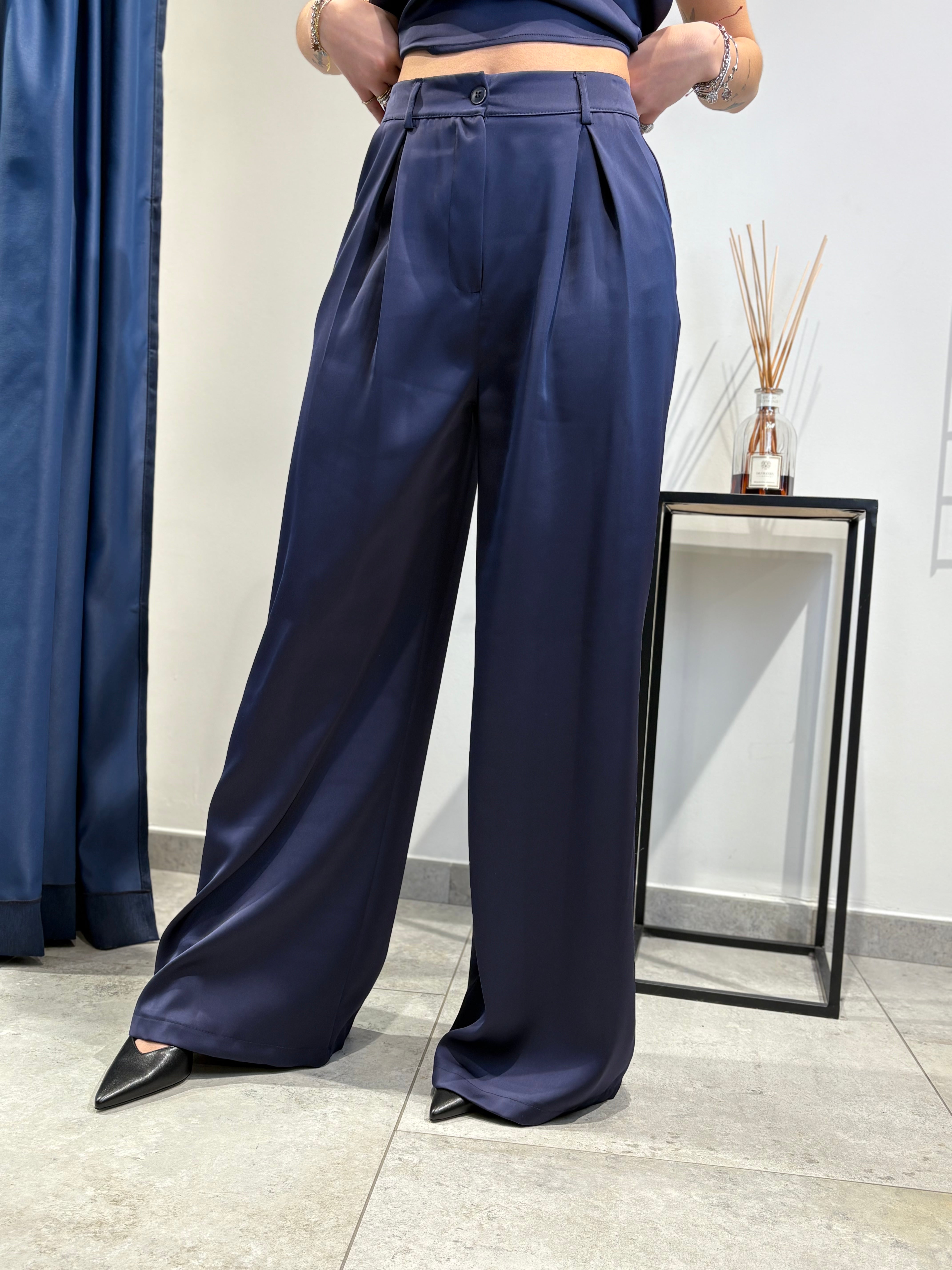 Pantalone Lokita palazzo in raso navy (11872022724948)