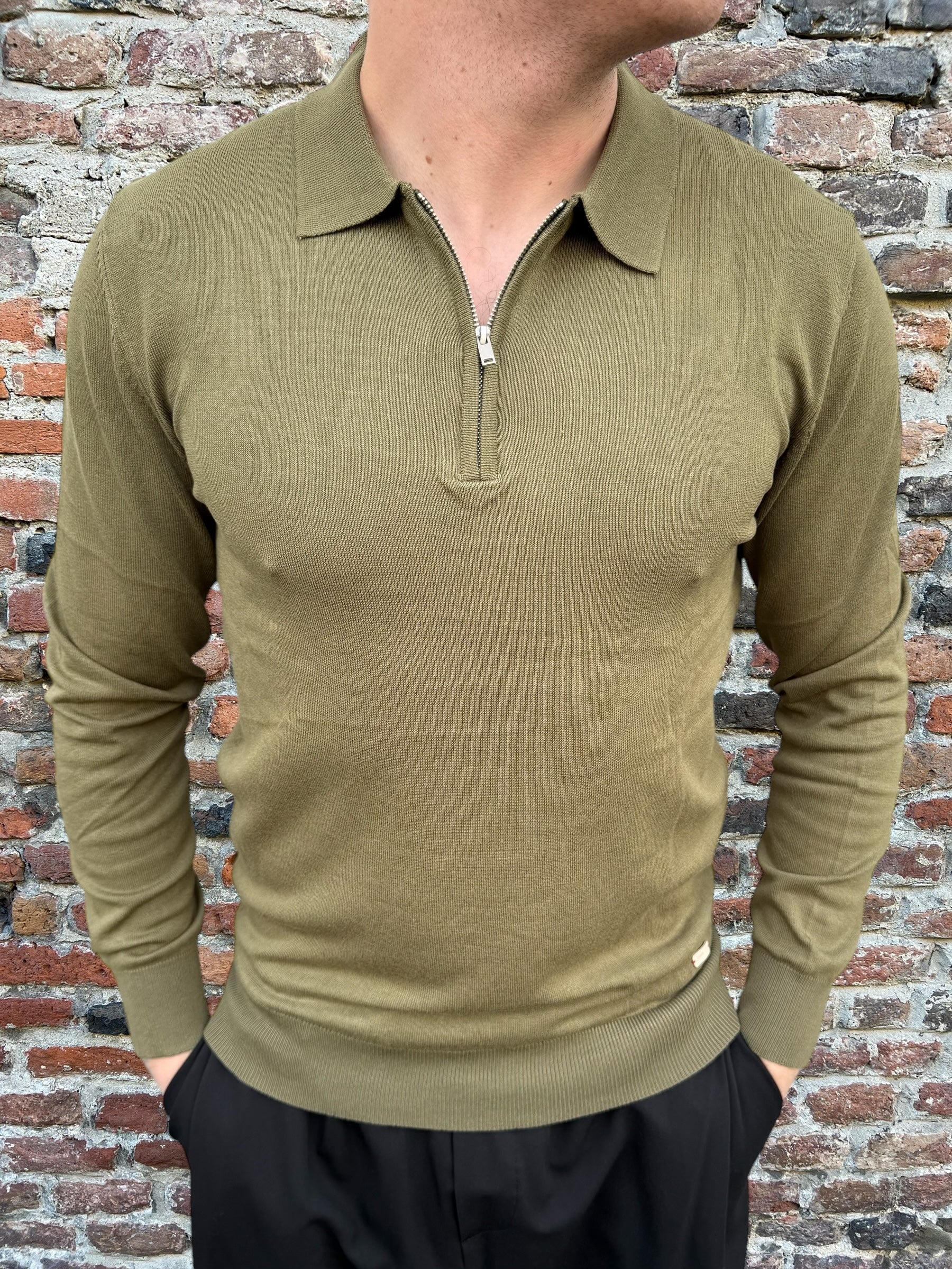 Polo Gianni Lupo Zip Manica Lunga Militare 35205 (11858685165908)