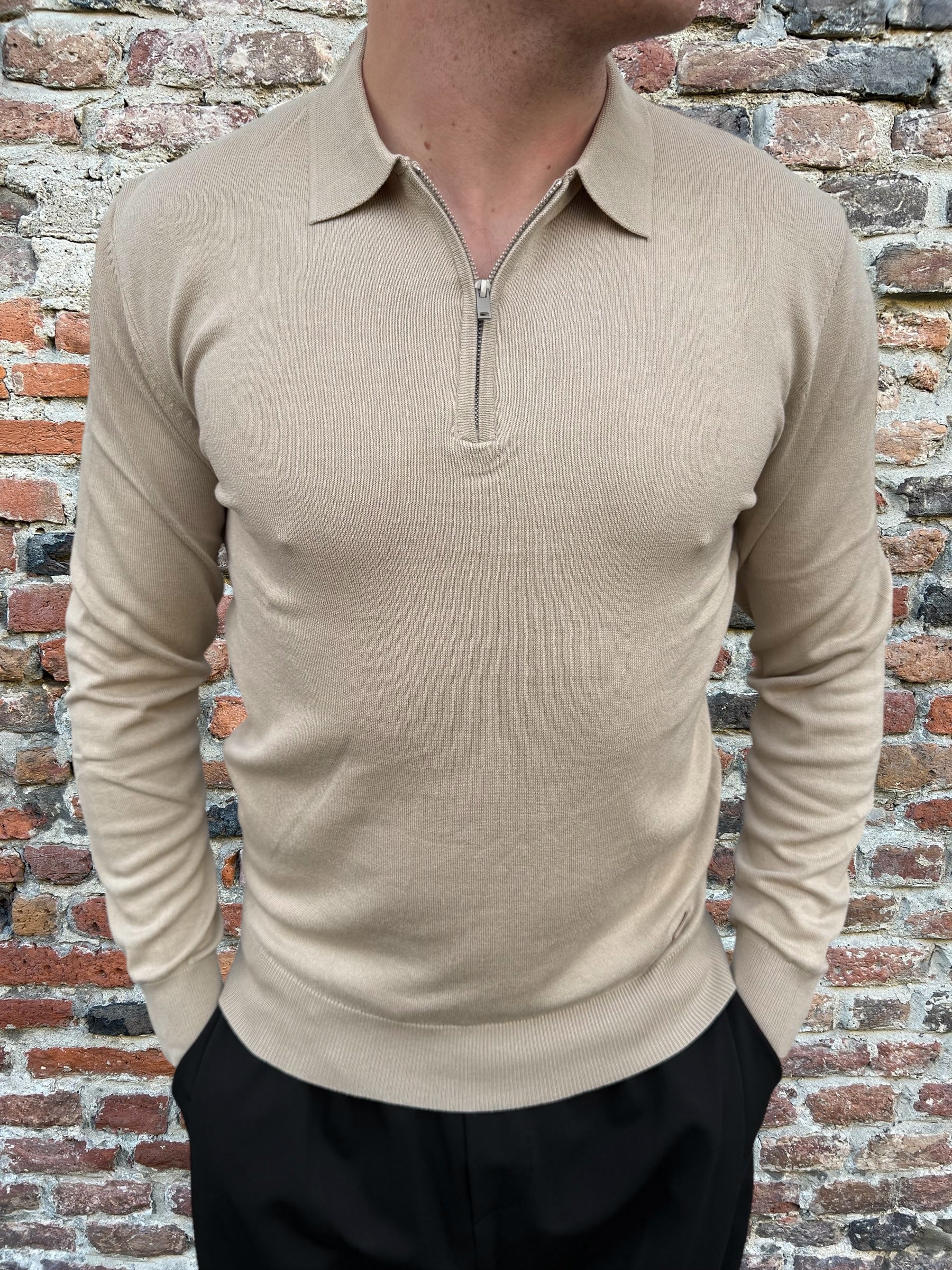 Polo Gianni Lupo Zip Manica Lunga Beige 35205 (11858683461972)